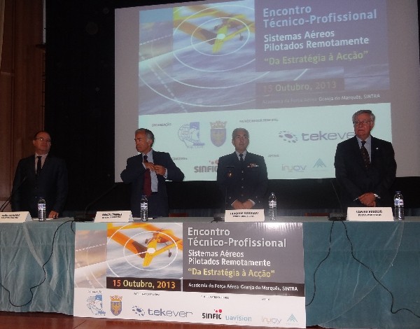 At the opening session of the chapter’s October meeting are (l-r) Professor Joao Correia, director DGIE of the Portuguese Ministry of Internal Affairs; Maj. Gen. Manuel Chambel, PRT, National Armaments director; Maj. Gen. Joaquim Borrego, commander, Portuguese Air Force Academy; and Rear Adm. Carlos Rodolfo, PRT NA (Ret.), chapter president.